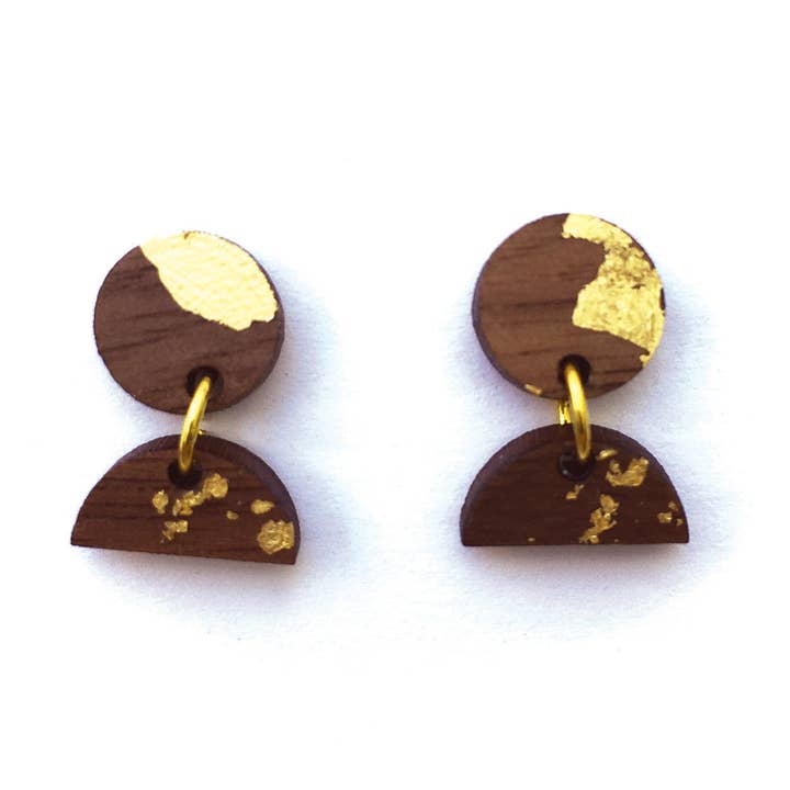 Walnut and Gold Earrings - Two Tier for wholesale by Cabin + Cub