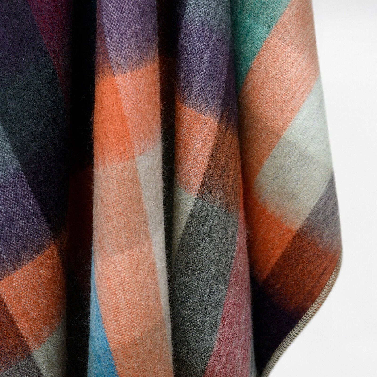 ECUALAMA - Wholesale Throw Blanket - Anzu - Baby Alpaca Wool Throw Blanket / Sofa Cover - Queen 96 x 66 in - Multicolor Checker Plaid In Orange Blue Brown7