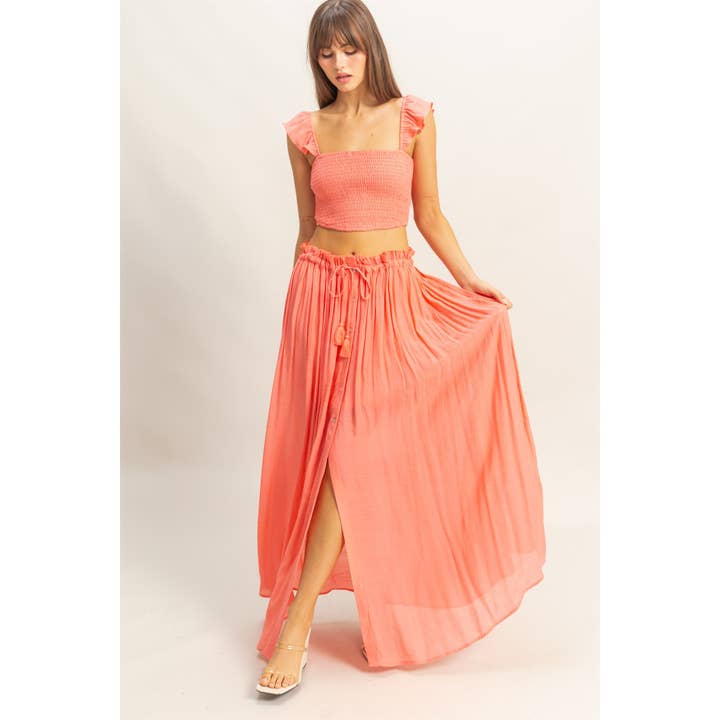HYFVE - Wholesale Top & Skirt Set - Women's - HF25E051-SET-Smocked Sleeveless Top And Maxi Skirt Set