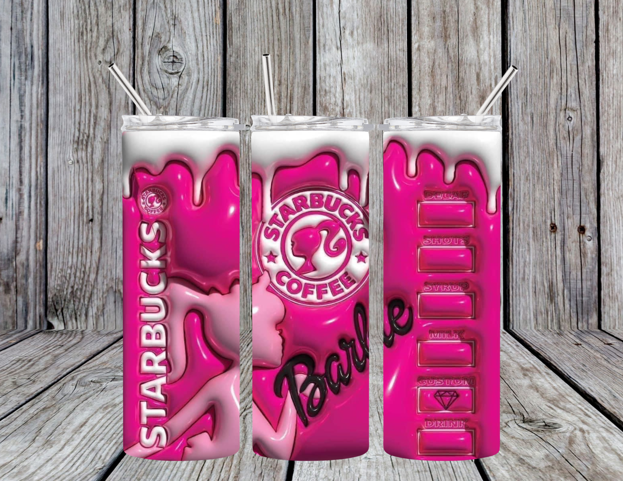 Hot Barbie Pink Studded Starbucks Tumbler 24 oz Ken Cold Drink Straw