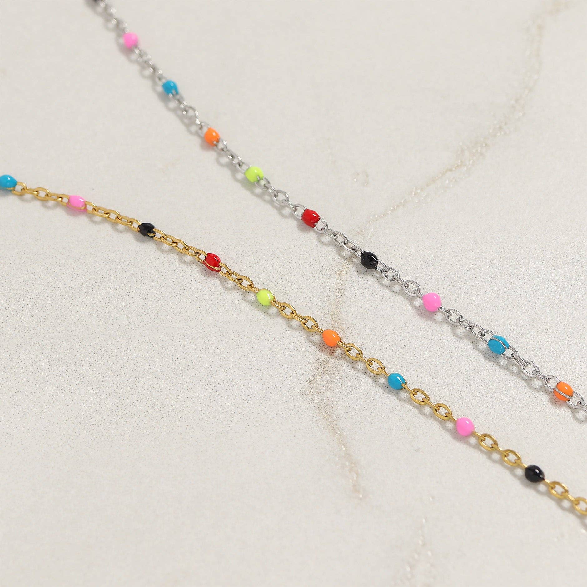 WJW - Wholesale Link & Chain Bracelet - 18K Gold PVD Stainless Steel Muti Color Confetti Bracelet4