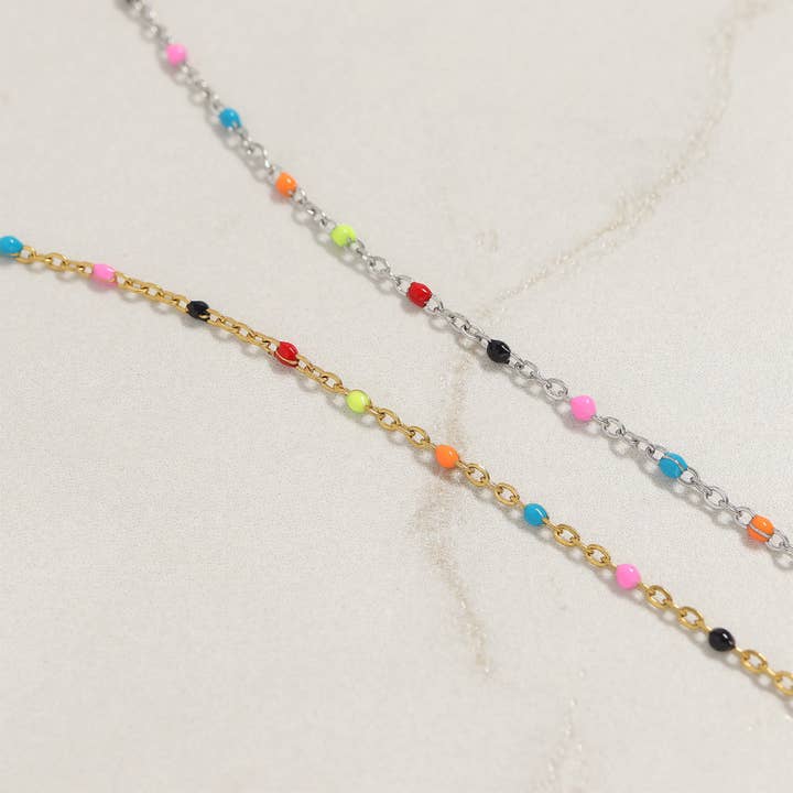 WJW - Wholesale Link & Chain Bracelet - 18K Gold PVD Stainless Steel Muti Color Confetti Bracelet4