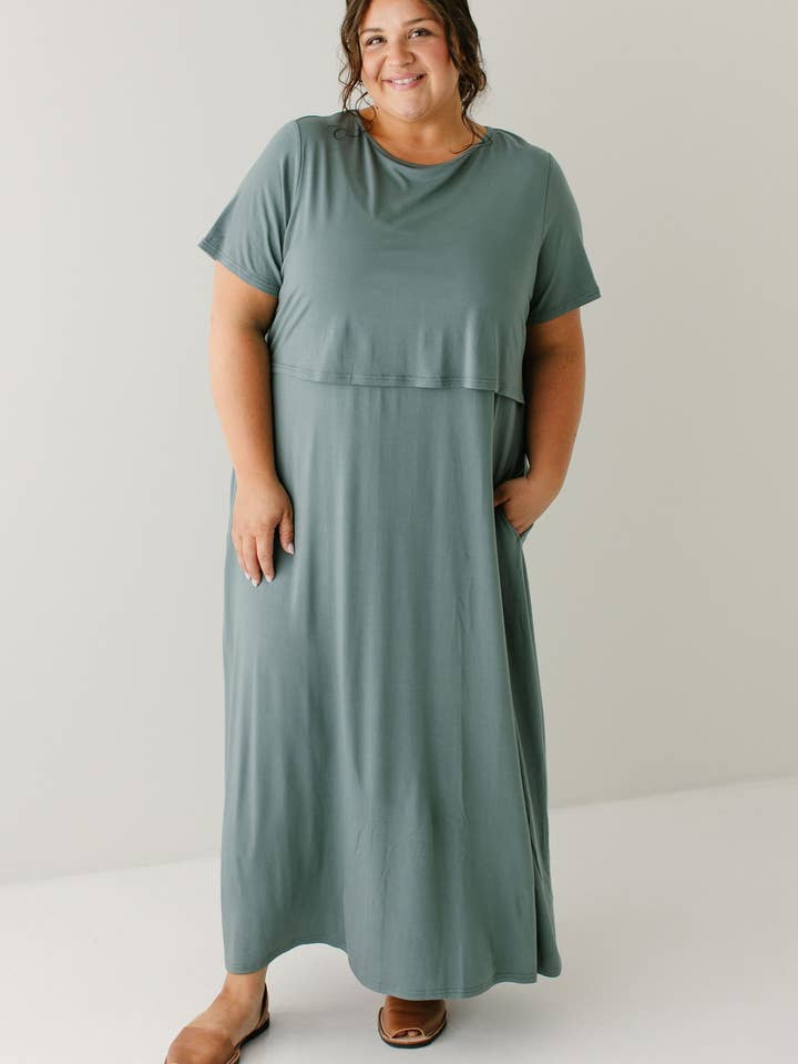 'Rachel' Nursing Friendly Midi Dress in Sea Green FINAL SALE for wholesale by The Main Street Exchange