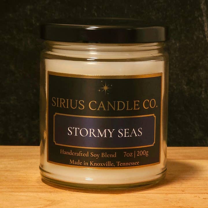 Stormy Seas - 7 oz. Clear Glass Scented Candle for wholesale by Sirius Candle Co.