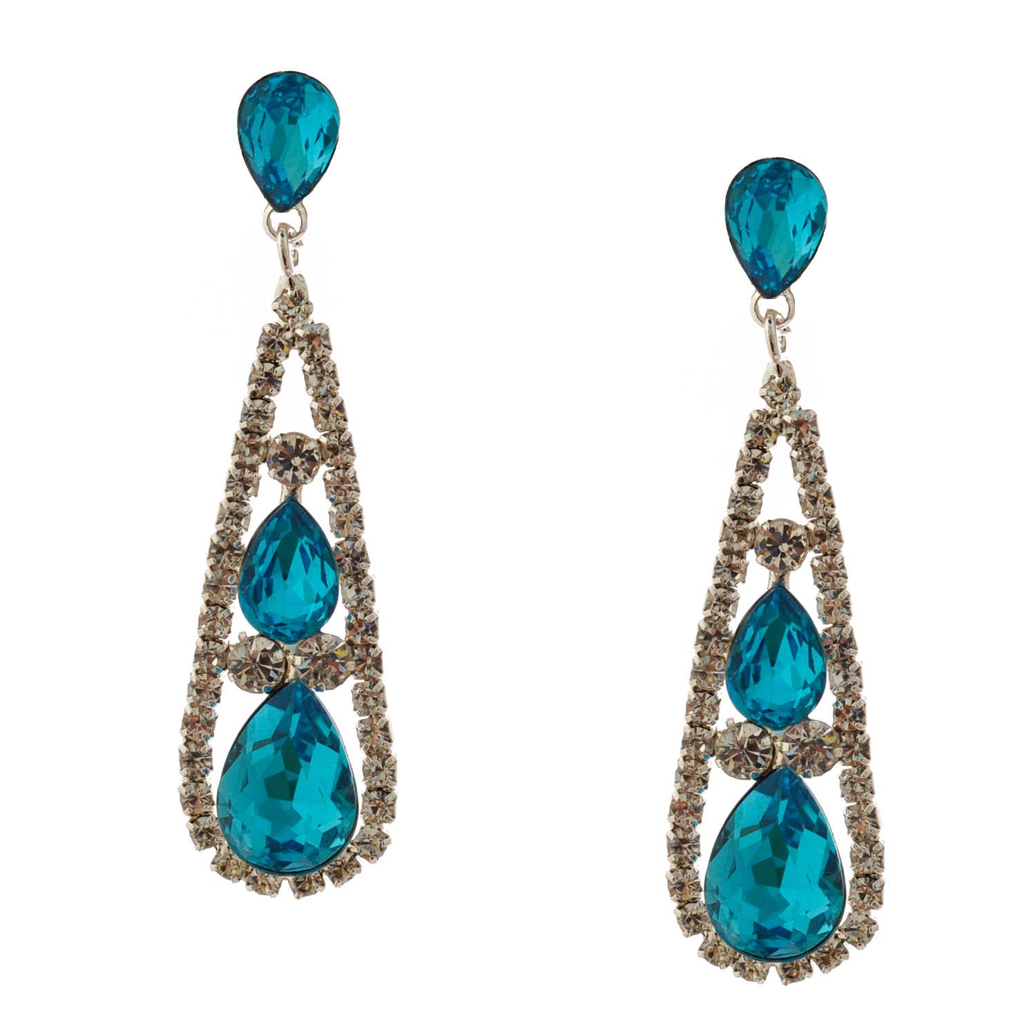 Cool Crystals - Wholesale Dangle Earrings - Womens Silver Aqua Tear Drop Dangle Earrings0
