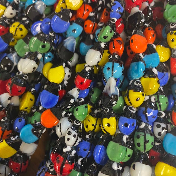 The Bead Bazaar - Wholesale Beads - 20 Ladybug Beads, Colorful Ladybug Beads, Keychain Ring Beads, Bright Y2K Boho Beads, Round Ladybug Charm Beads, Boho Beads, DIY Jewelry Making