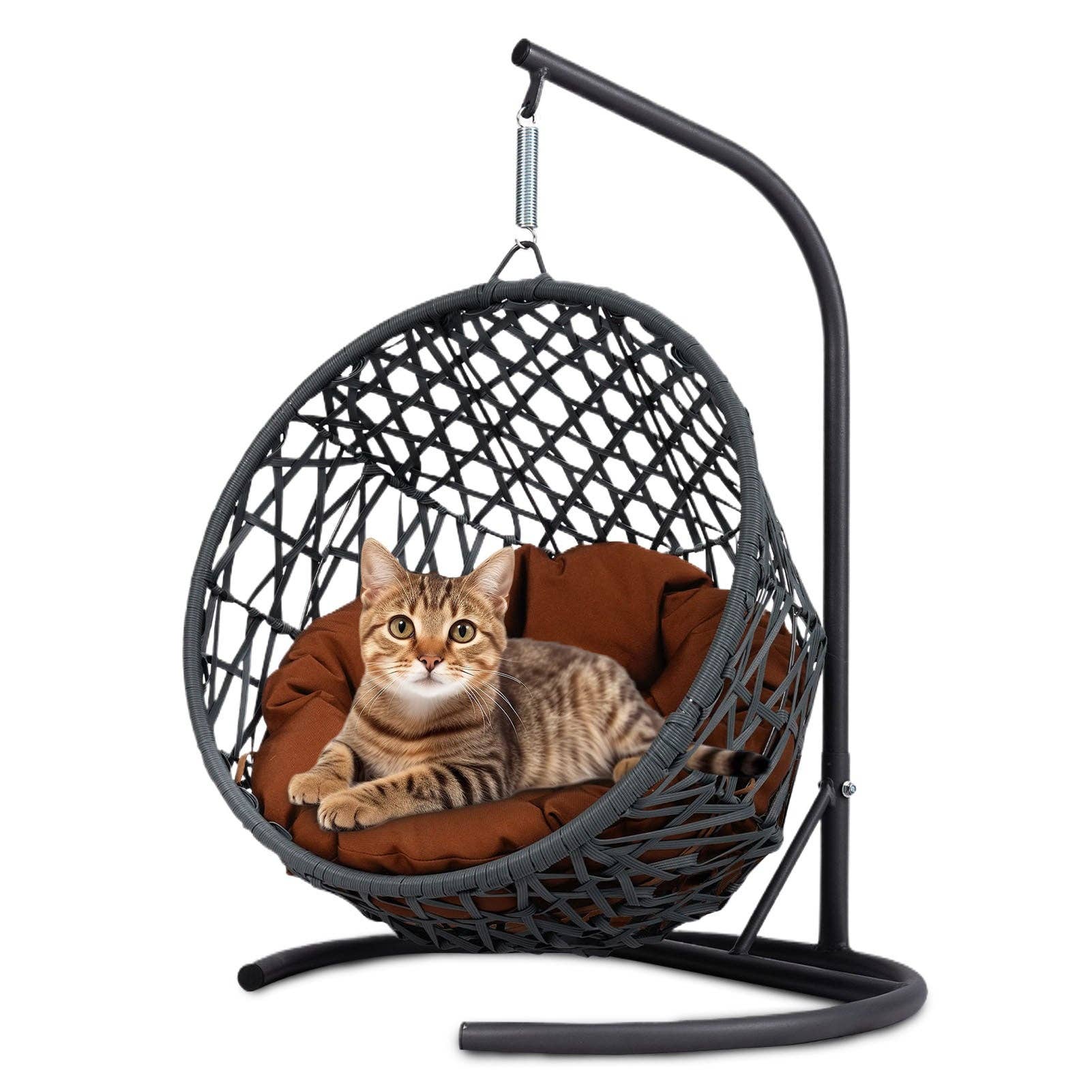 39F Inc. - Wholesale Pet Bed - Cat/Dog - Cat Swing Bed with Stand & Cushion, Rattan Egg Chair, Brown1