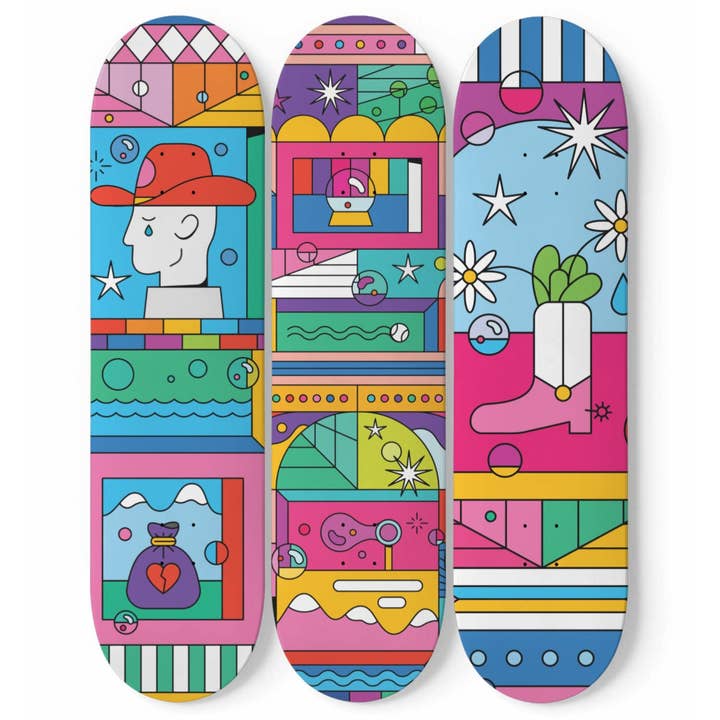 Random Colorful Artwork 14 | Skateboard Deck Wall Art, Wall Hanged Room Decoration, Maple Wood, Accent Gift for Home, Aesthetic Wall Art for wholesale by SkateboardArtsy