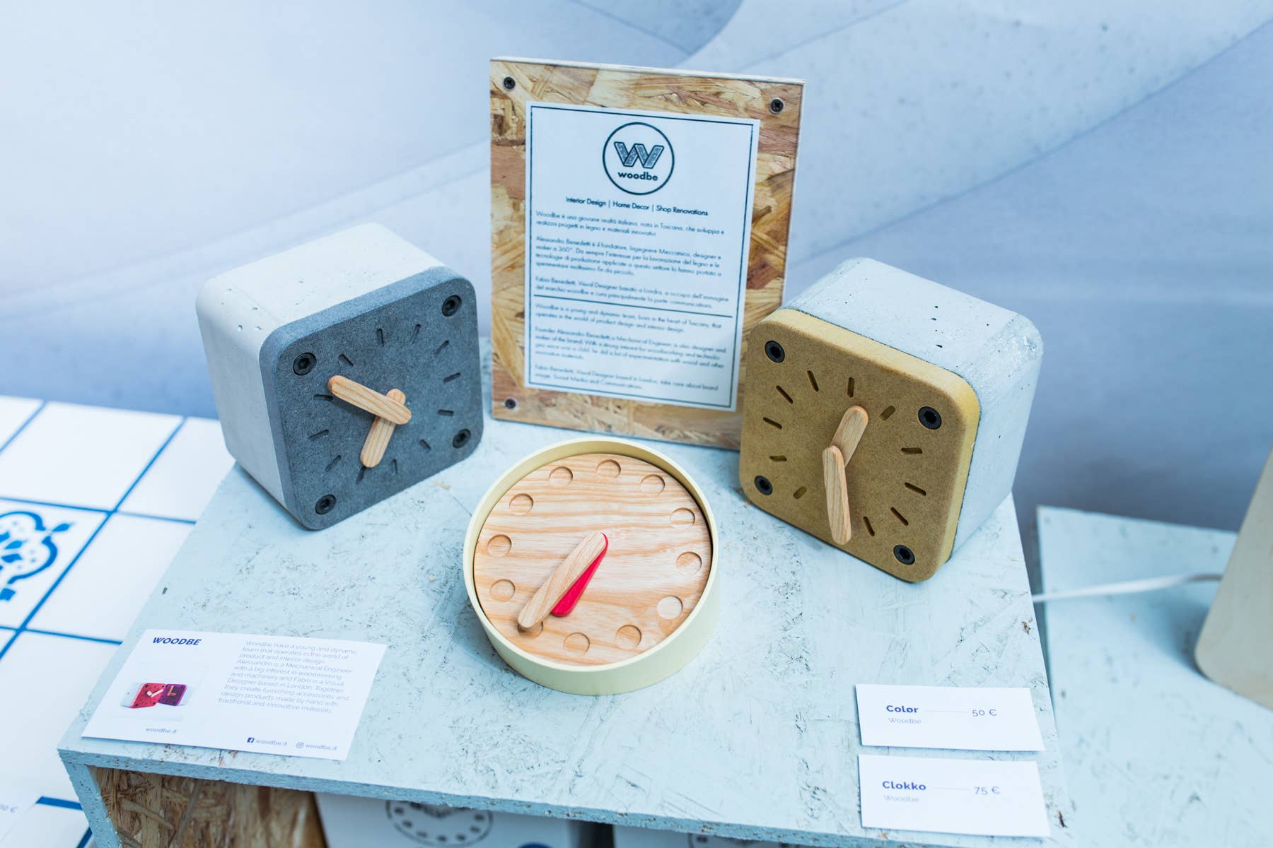 Woodbe - Wholesale Bureauklok - Klok van beton en hout in industriële stijl2