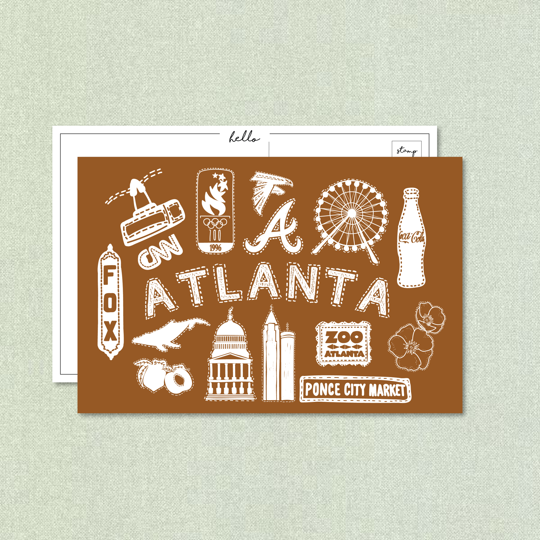 The Gold Ink Press - Wholesale Postcard - Atlanta Icons Postcard1
