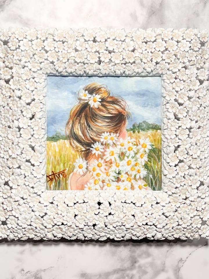 Dipinto ad Acquerello di Margherite in Miniatura con Cornice per la vendita all'ingrosso da parte di SamArtisan