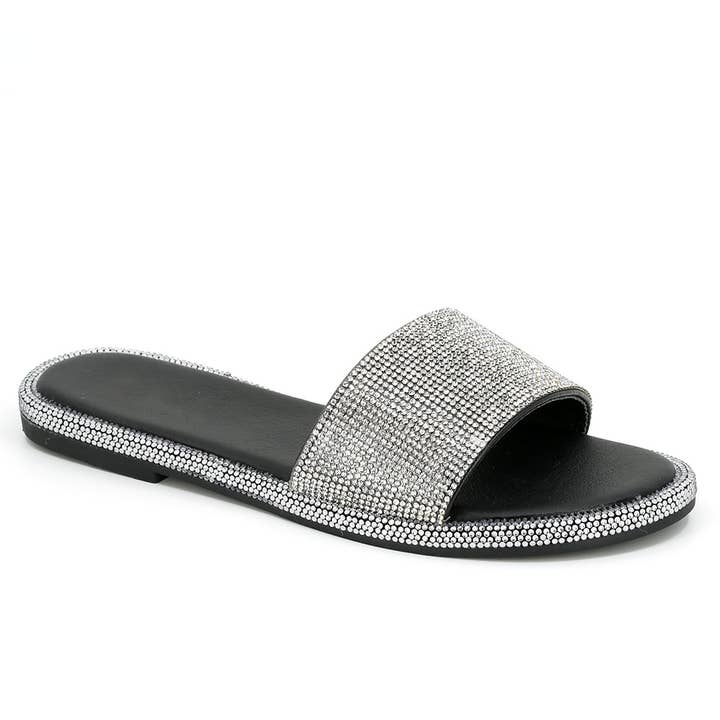 REMOVED BRAND - Vente Sandales – femme - Sandales plates à enfiler en strass à une bande1