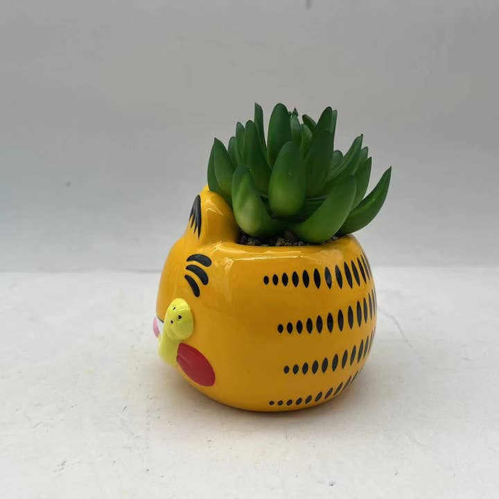 Silver Buffalo - Wholesale Artificial Plant - Garfield Head Mini Ceramic Planter with Faux Plant