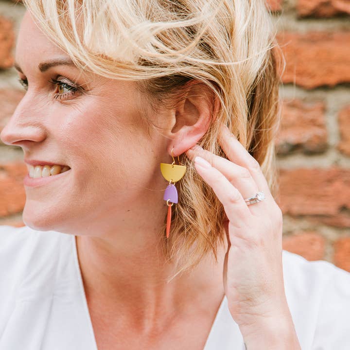 Copper Bee - Wholesale Dangle Earrings - Colour + Brass Block Statement Dangle Earrings3