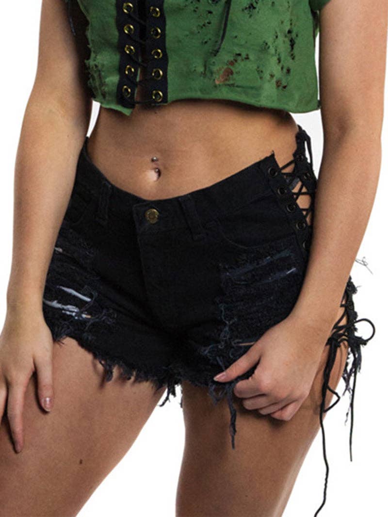 Tourtiwi - Vendita all'ingrosso Pantaloncini - Donna - Pantaloncini di jeans sexy con lacci laterali13