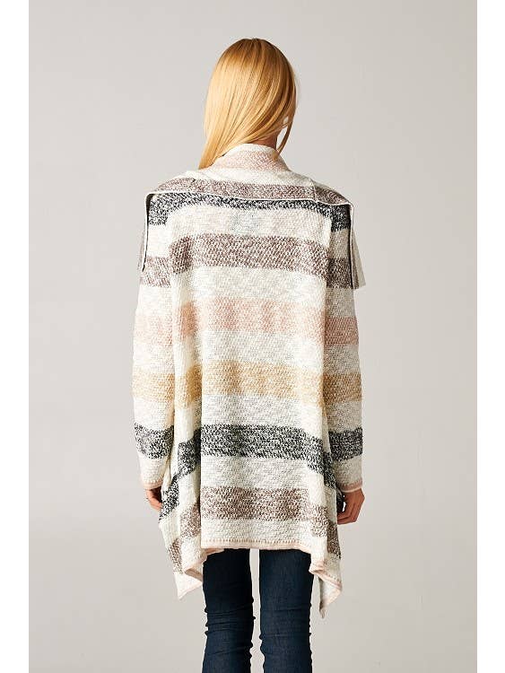 Lovestitch - Wholesale Cardigan - Women's - Striped Marled Knit Cardigan Sweater