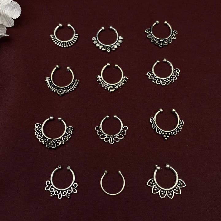 Oxidized Silver Septum Nose Rings & Tribal Pins for wholesale by Quirky Fashions