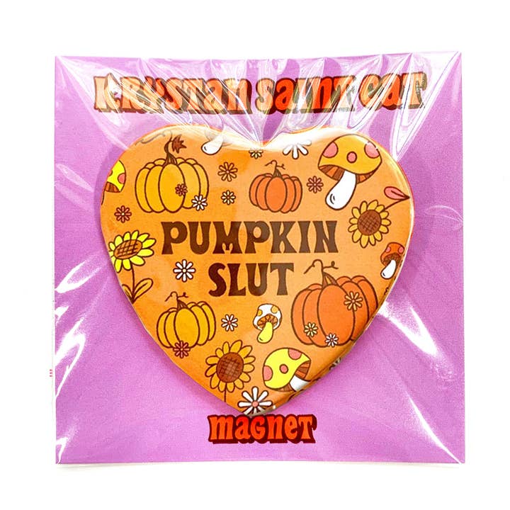 Pumpkin Slut Heart Shaped Magnet for wholesale by Krystan Saint Cat