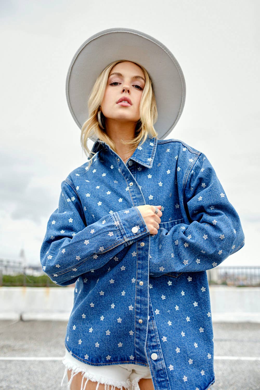 Blue B - Vente Veste en jean – femme - 22591J - Veste en jean surdimensionnée à boutons-pression Micro Star12