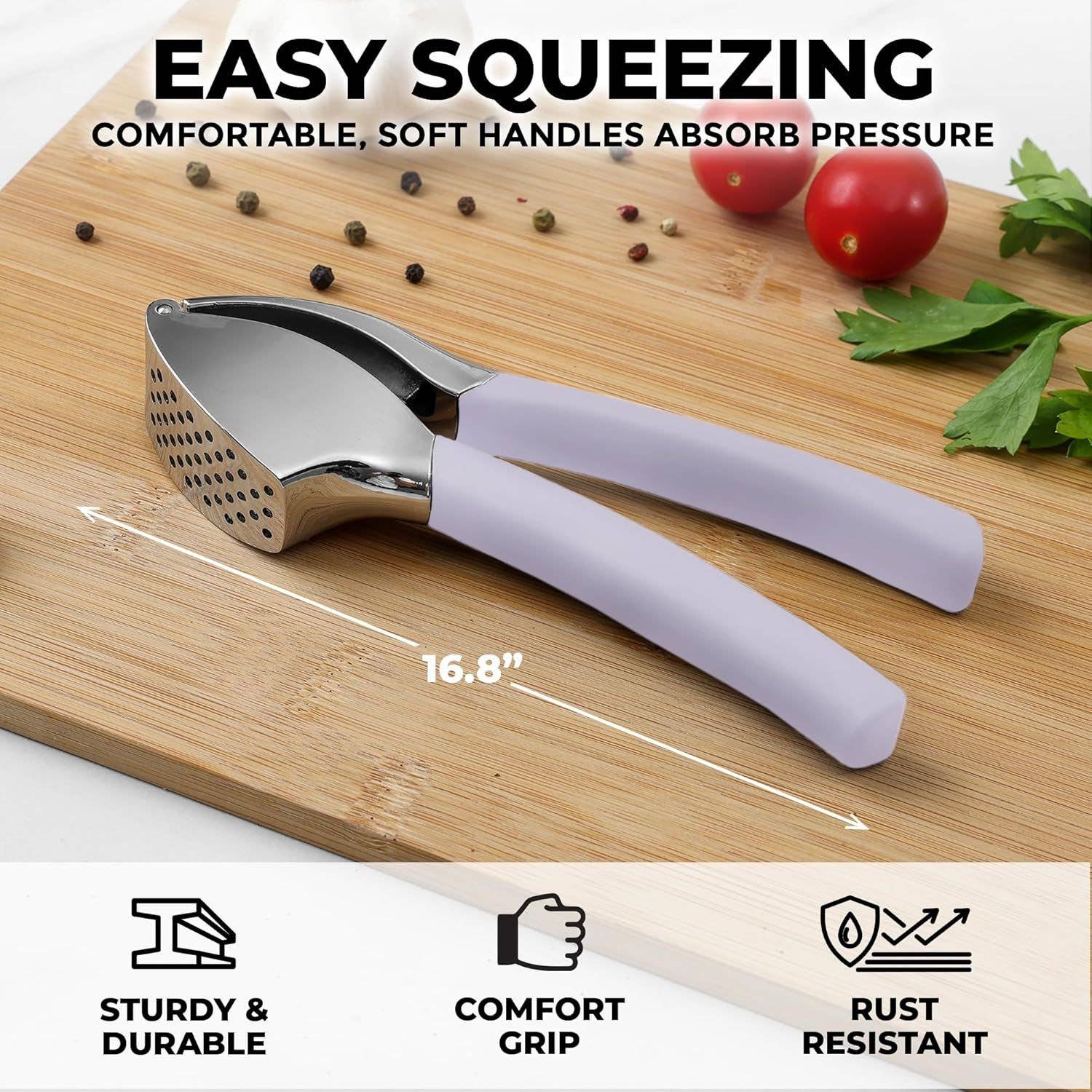 Zulay Kitchen - Wholesale Kitchen Tool/Gadget - Garlic Press Stainless Steel w/ Peeler and Brush3