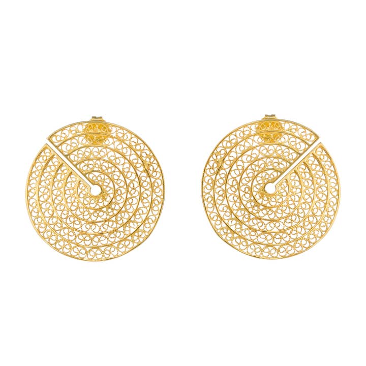 Boucles d'Oreilles Cercles Coupés en Argent Plaqué Or pour la vente par PORTUGAL JEWELS