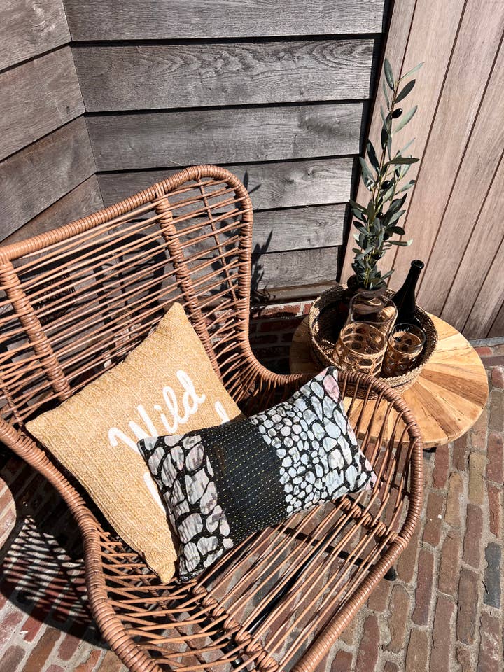 Vintage Kantha Cushion Cover Rectangular (Dark Vibes) for wholesale by Crafts by Solid