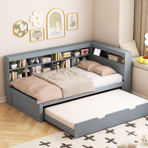 Urban Meuble - Wholesale Bed - Solid wood trundle bed gray 90*200 with USB port and multiple storage GIRCAET8