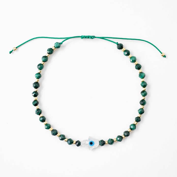 Kindred Row - Wholesale Beaded Bracelet - Hamsa Gemstone Bracelet, Malachite