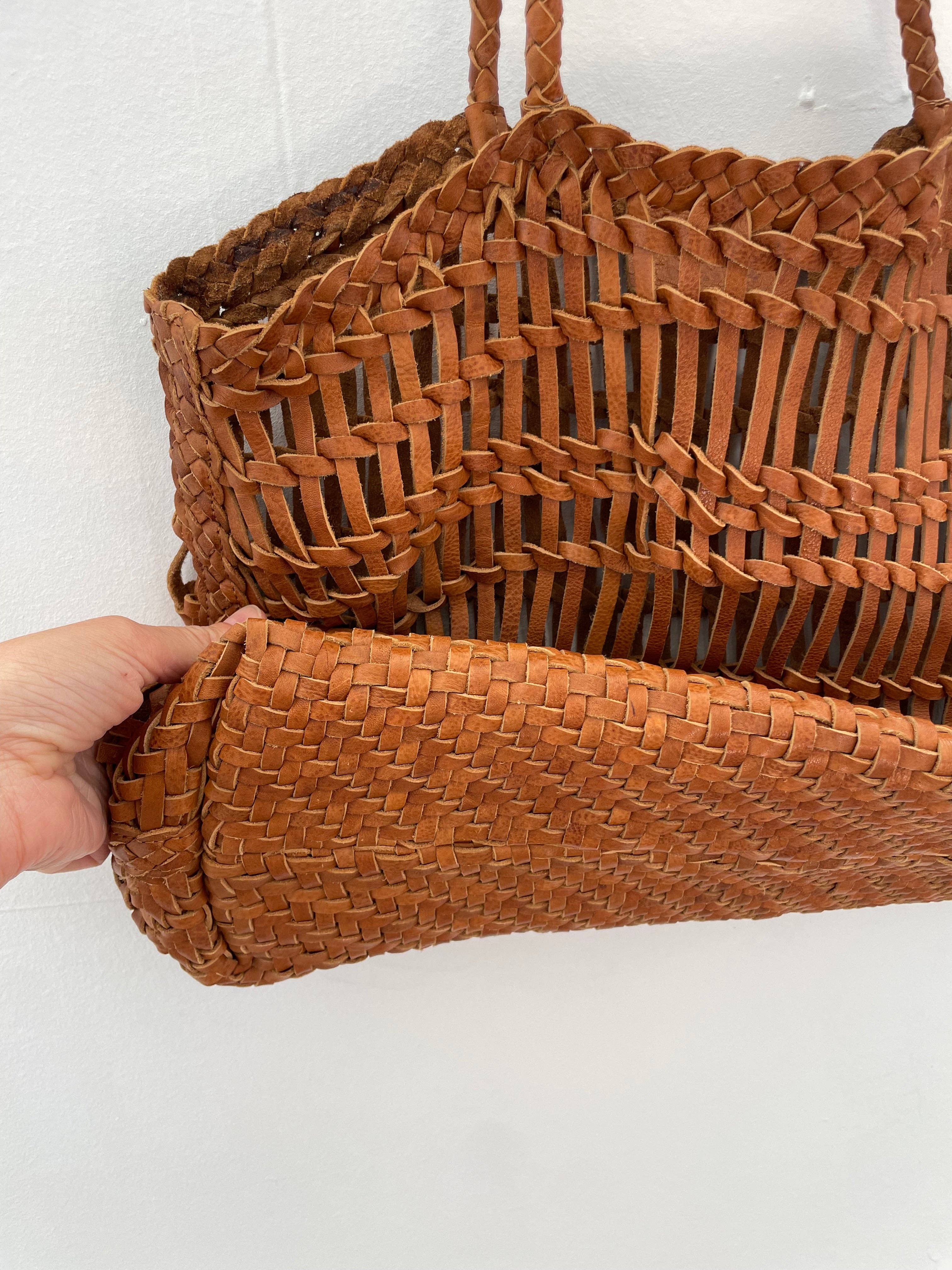 Happy French Gang – wholesale Beach bag – Luni Leather Woven Tan Bag11