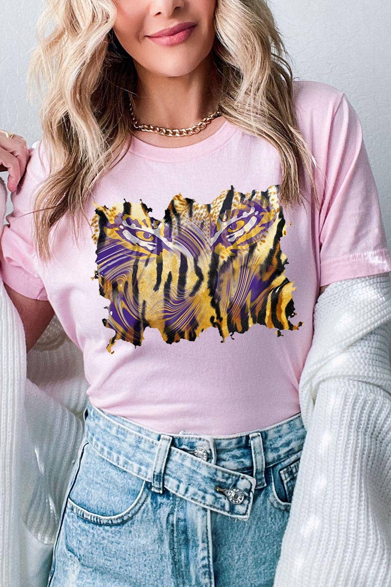 COLORBEAR - Wholesale Screen Printed T-Shirt - Women's - TIGER,LSU,FOOTBALL UNISEX SHORT SLEEVE,GRAPHIC TEE,GRAPHIC12