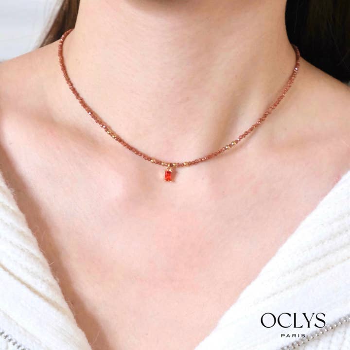 Colar pedras naturais strass aço inoxidável Roxy por atacado de Oclys