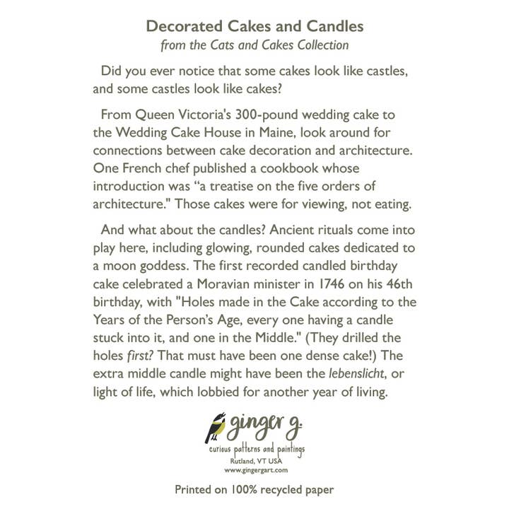 Ginger G. Art - Wholesale Birthday Card - Candles - Cats & Cakes A2 Blank Greeting Card2