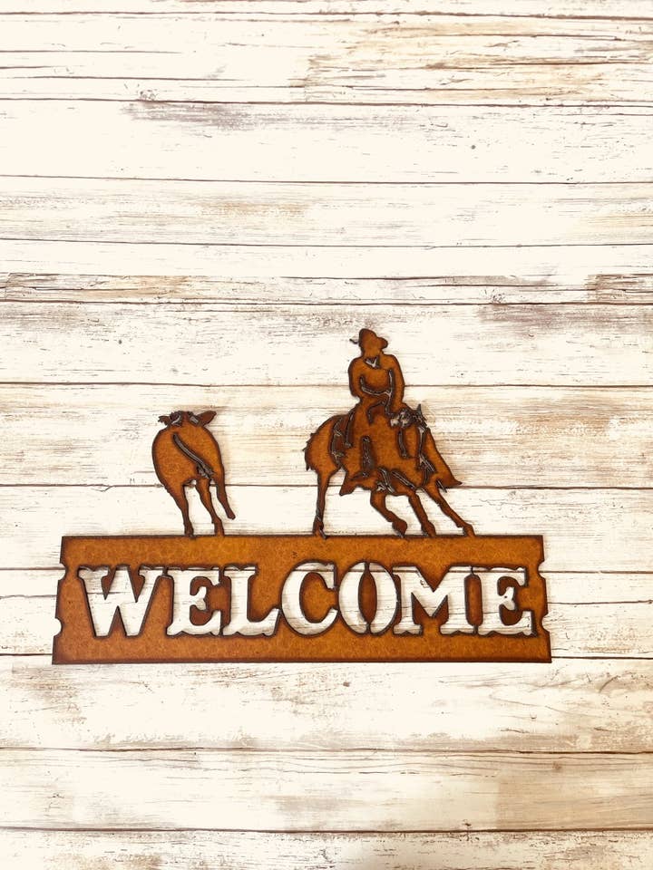 Cutter Horse Horizontal Welcome Western Sign for wholesale by Universal Ironworks USA