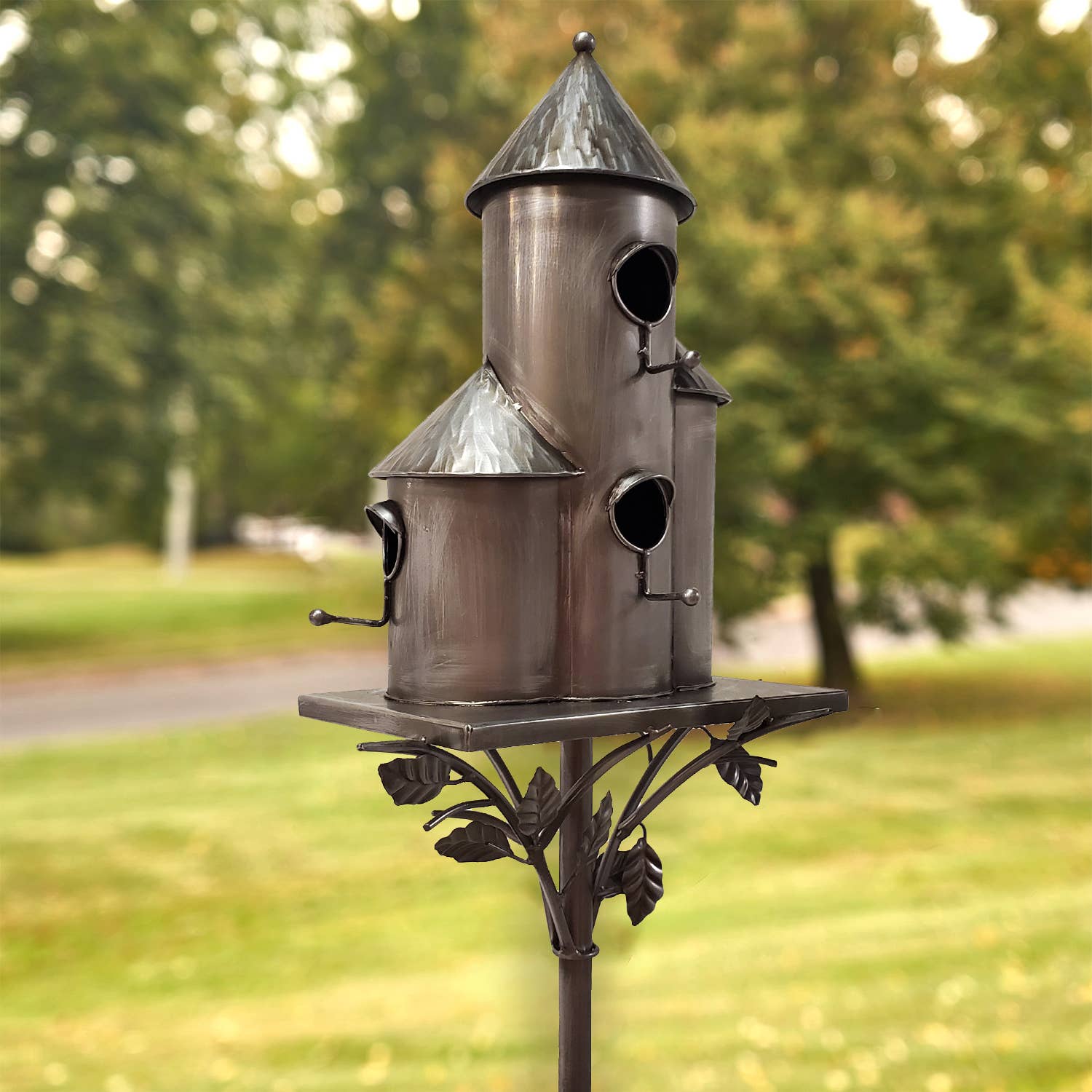Zaer Ltd. International - Wholesale Bird House - Tall Cylinder Triple Birdhouse Stake- 2 Color Options9