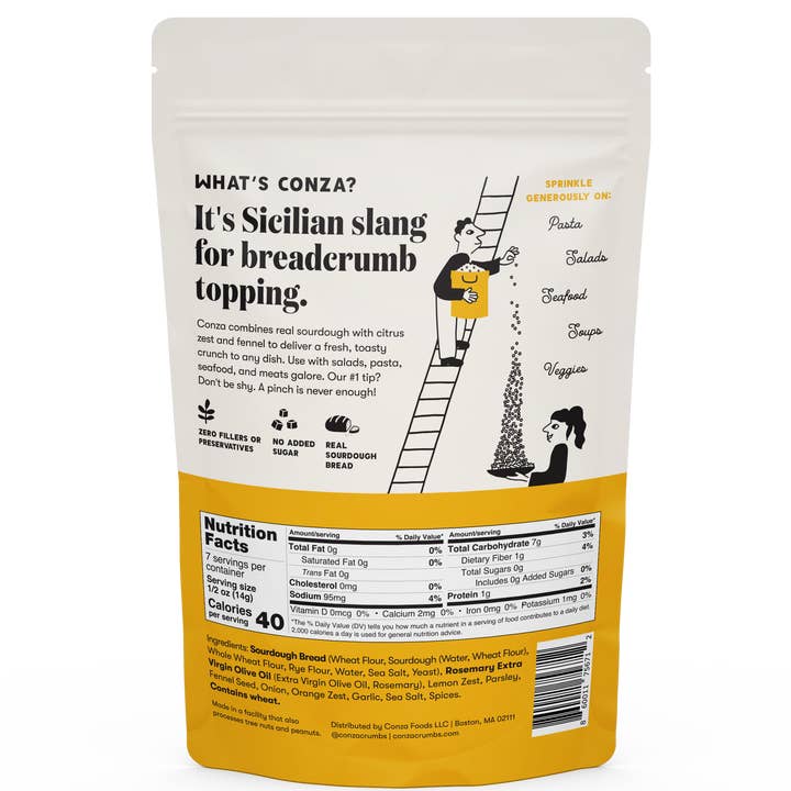 Conza Sourdough Crunch Breadcrumbs - Wholesale Bread Mix - Lemon Herb & Fennel - Sourdough Crunch Breadcrumbs - 3.6oz