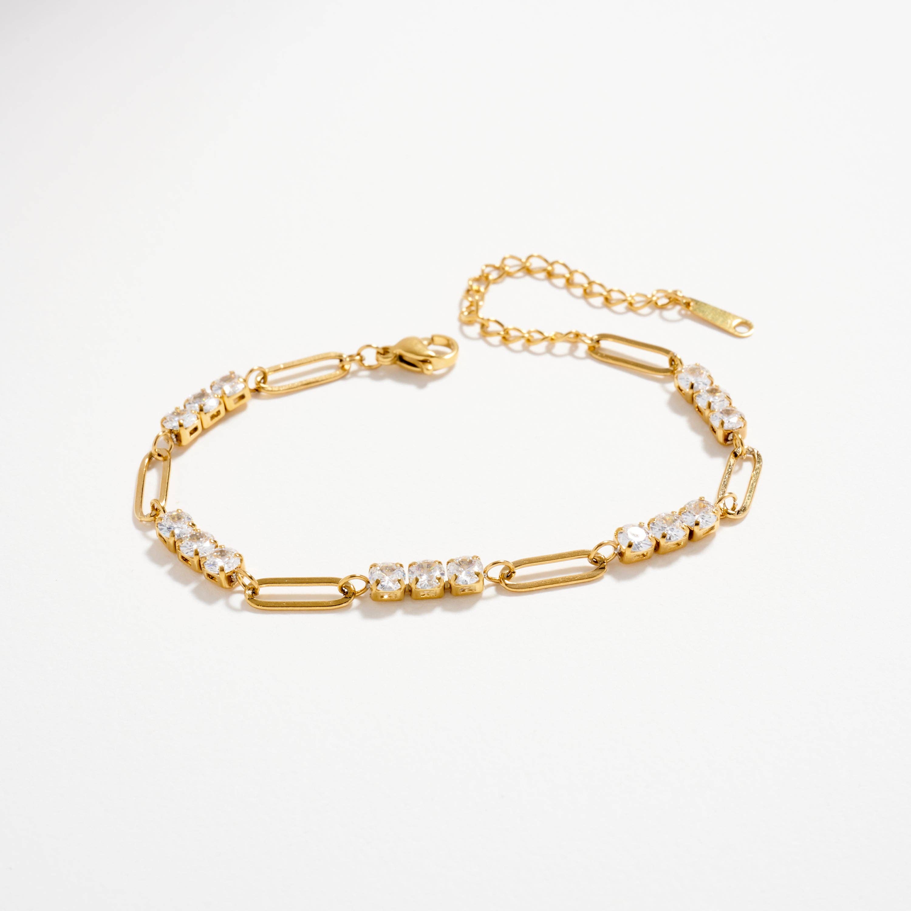 GD Gold-Tone CZ Link Chain Bracelet – Dainty Adjustable Crystal Paperclip Bracelet for wholesale on Faire2
