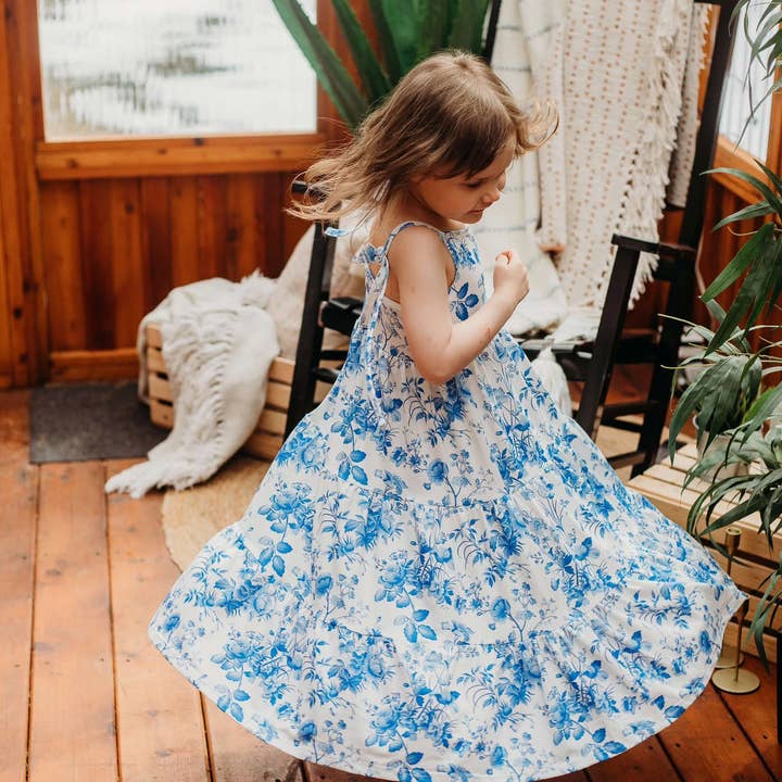Auraquise - Wholesale Dress - Kids - Girls Summer Blue Floral Milk Silk Soft Dress1