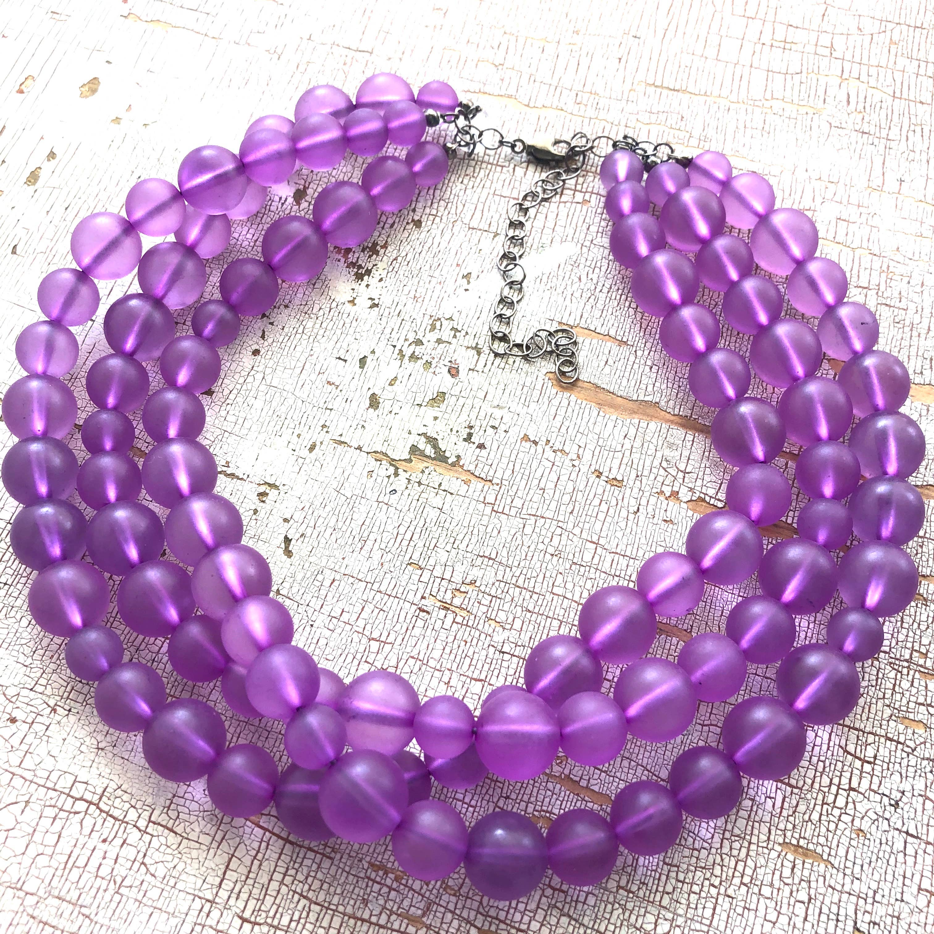 Leetie Lovendale - Wholesale Beaded/Pearl Necklace - Purple Frosted Beaded Multi Strand Morgan Necklace3