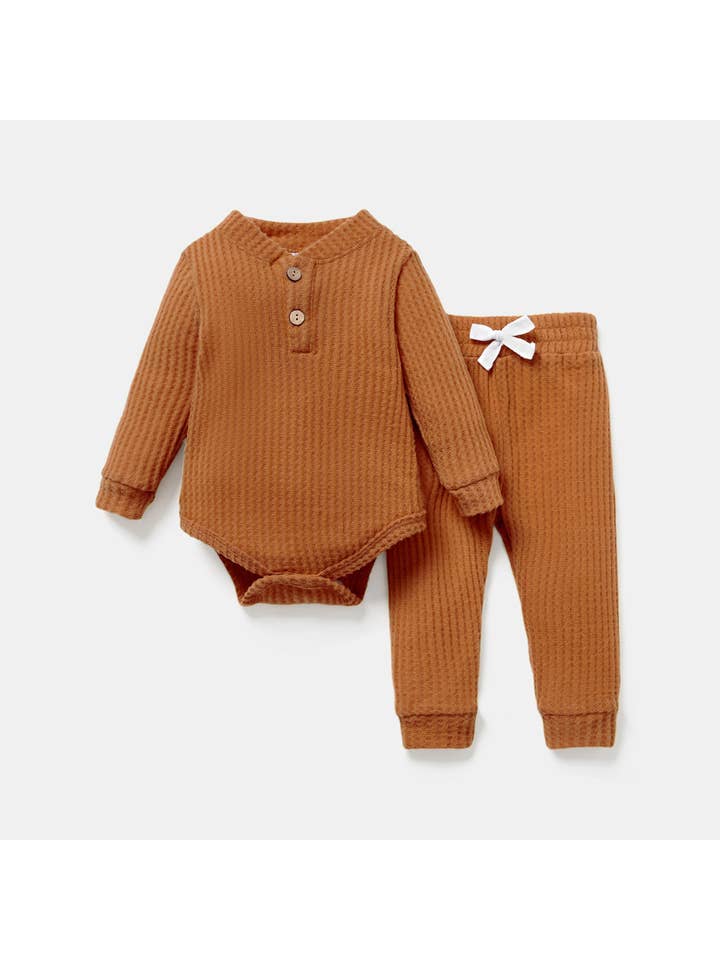 PatPat - Wholesale Clothing Set - Baby - 2pcs Solid Waffle Long-sleeve Baby Set51