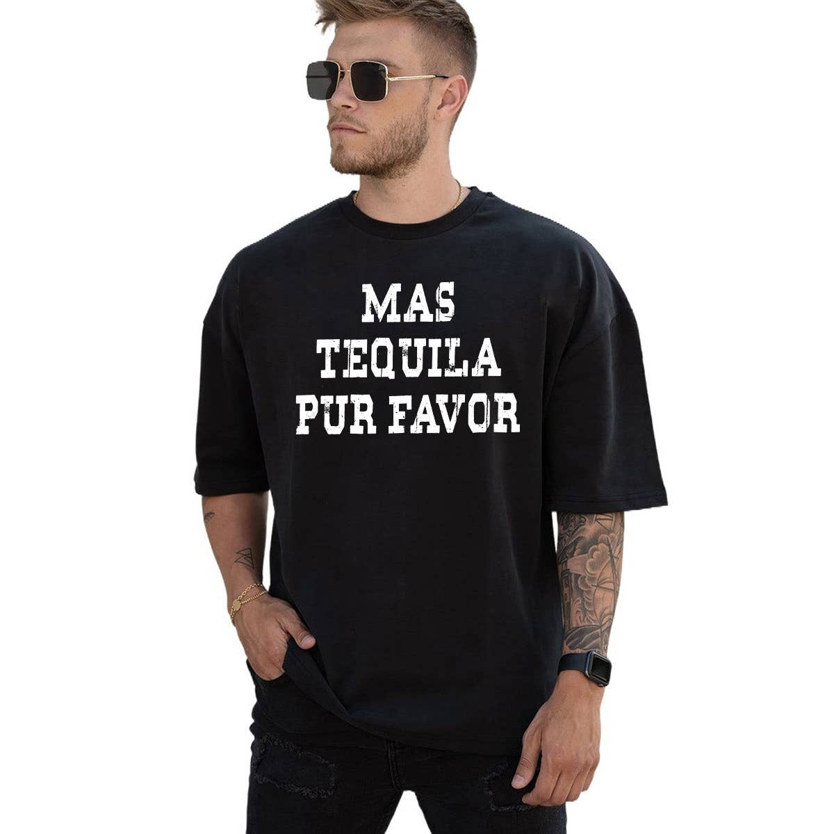 Nobrand - Wholesale Screen Printed T-Shirt - Men's - MAS TEQUILA PUR FAVOR GRAPHIC MENS TEE 0