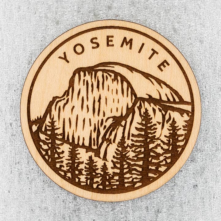 Yosemite Half Dome Circle Wood Magnet for wholesale by Steamer Lane Design