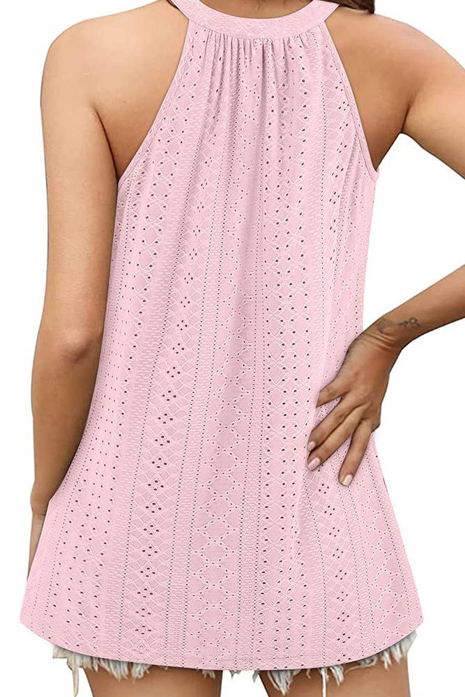 UNISHE - Wholesale Tank Top - Women's - Sleeveless Halter Hollow Out Tank Top ZZKF6838