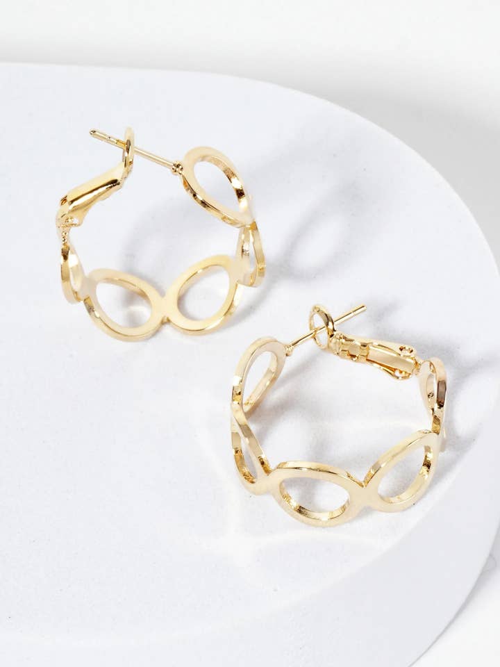 20mm 14K-Gold-Dipped Polished Brass Cutout Latch-Back Hoop Earrings for wholesale by Wild Honey