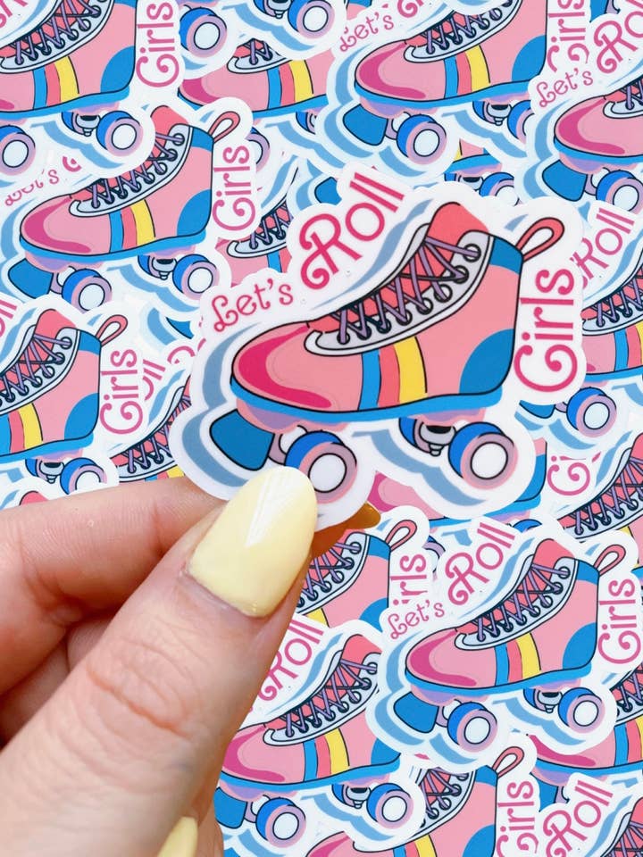 Låt oss rulla tjejer, rullskridskor vattentät klistermärke för wholesale av Typo Lettering Co