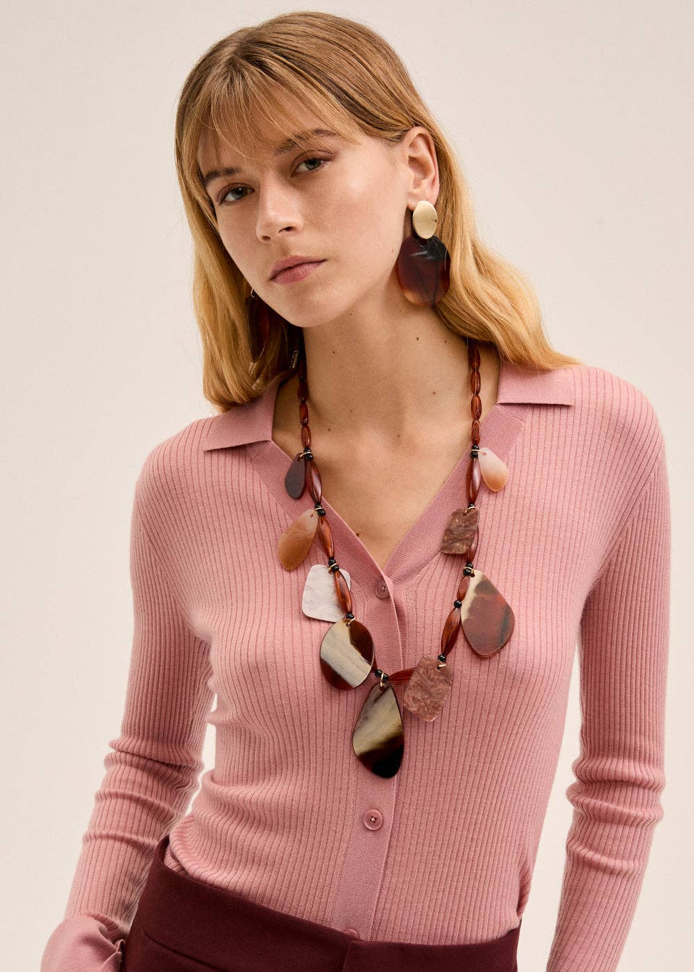 NALI' - Wholesale Beaded/Pearl Necklace - LONG NECKLACE MIX ELEMENT IN RESIN BROWN - N640