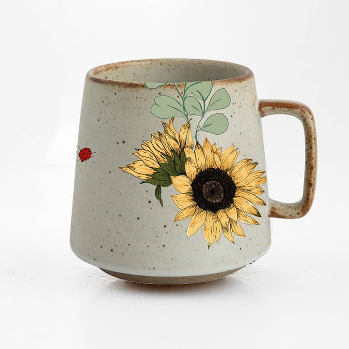 Artsy Em - Wholesale Coffee Mug - Savor Sunshine Sunflower Stoneware Mug