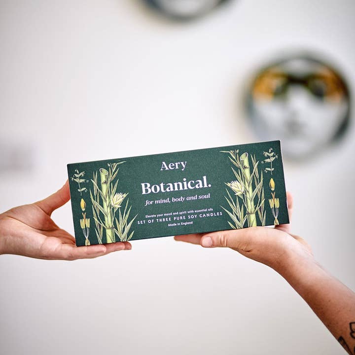 Aery Living – wholesale Burkljus – Botaniska gröna gåva uppsättning av tre - Votive ljus