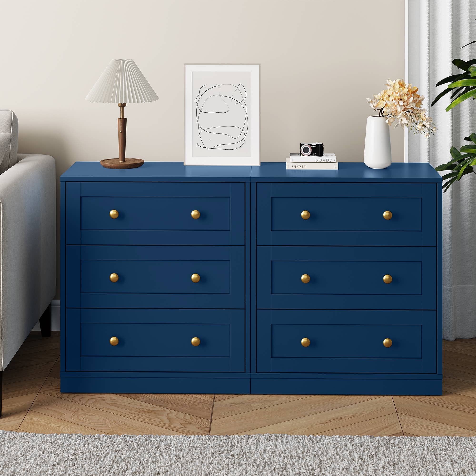 Heynemo - Vente Armoire - Table de chevet à 3 tiroirs, grande table de chevet avec rond doré17