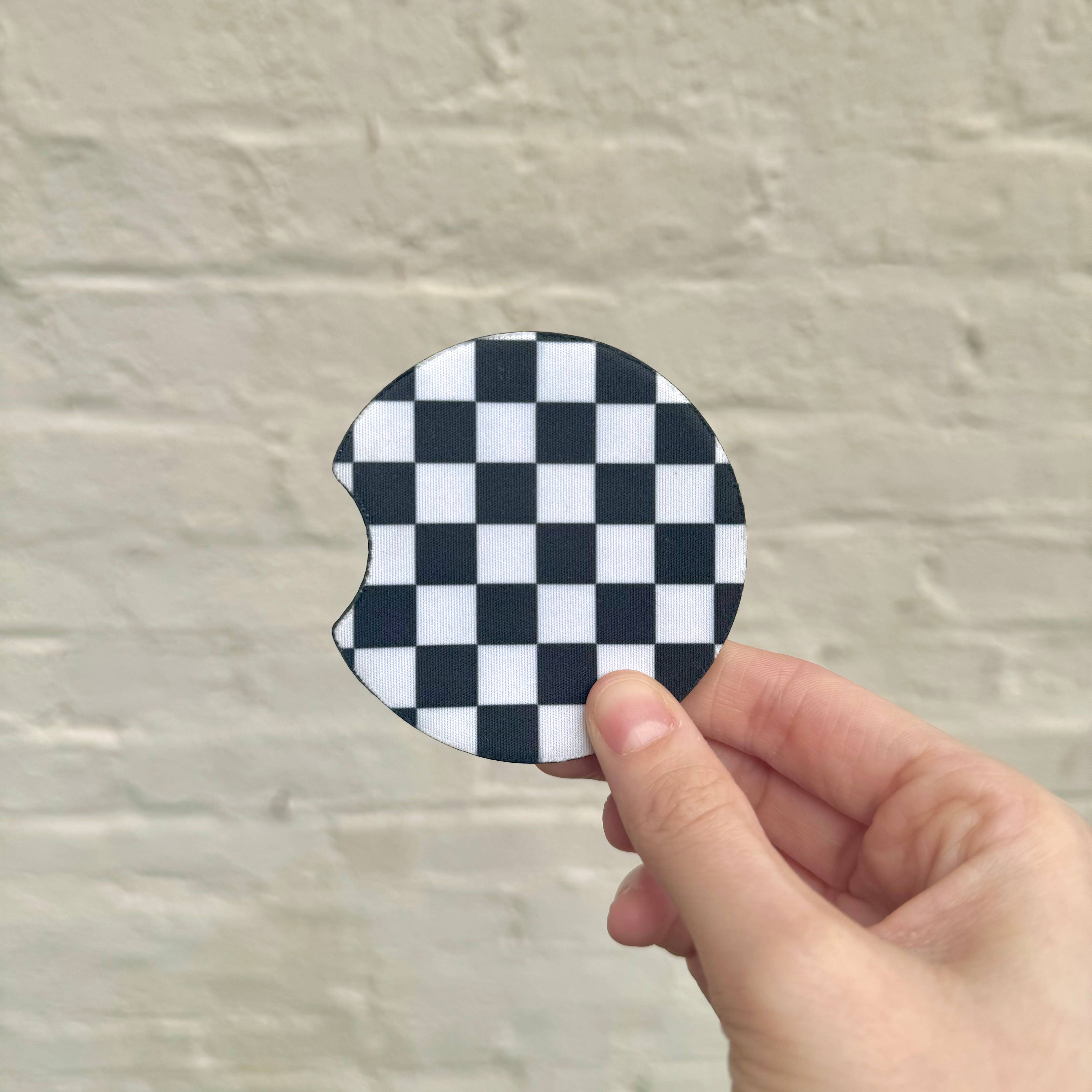 XO Wholesale - Wholesale Car Coaster - Women's - Black Checkered Beep Beep Neoprene Car Coasters0