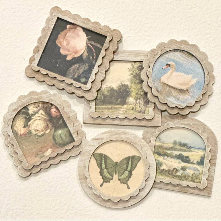 3x3 Magnets set/6 Moody Vintage Style Prints, Spring, Summer for wholesale by Graphically Speaking Design